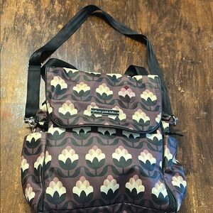 Petunia Pickle Bottom Black and Purple Baby Bag with Floral Design